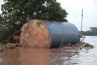 Hay bale in a flooded area
